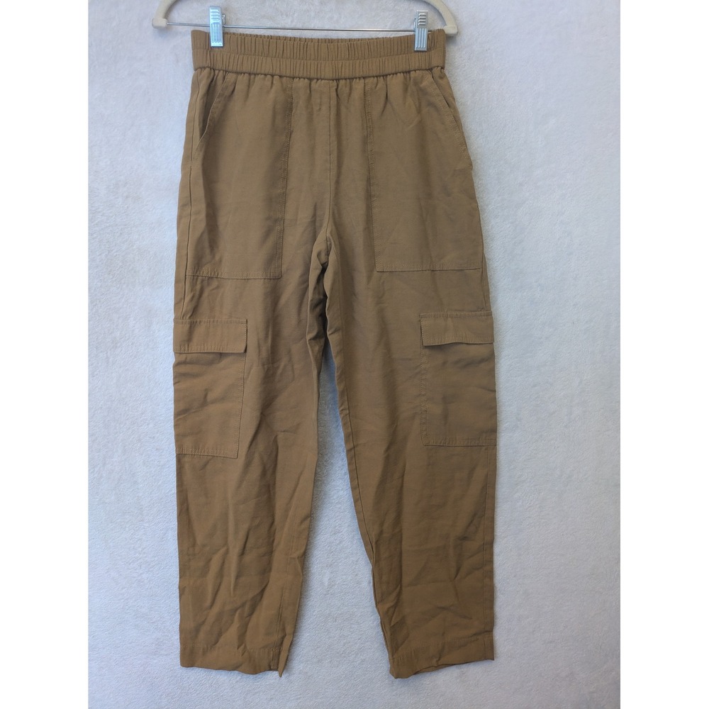 A New Day Cargo Pants Women's Small Tan Elastic Waist Tapered High Rise Utility